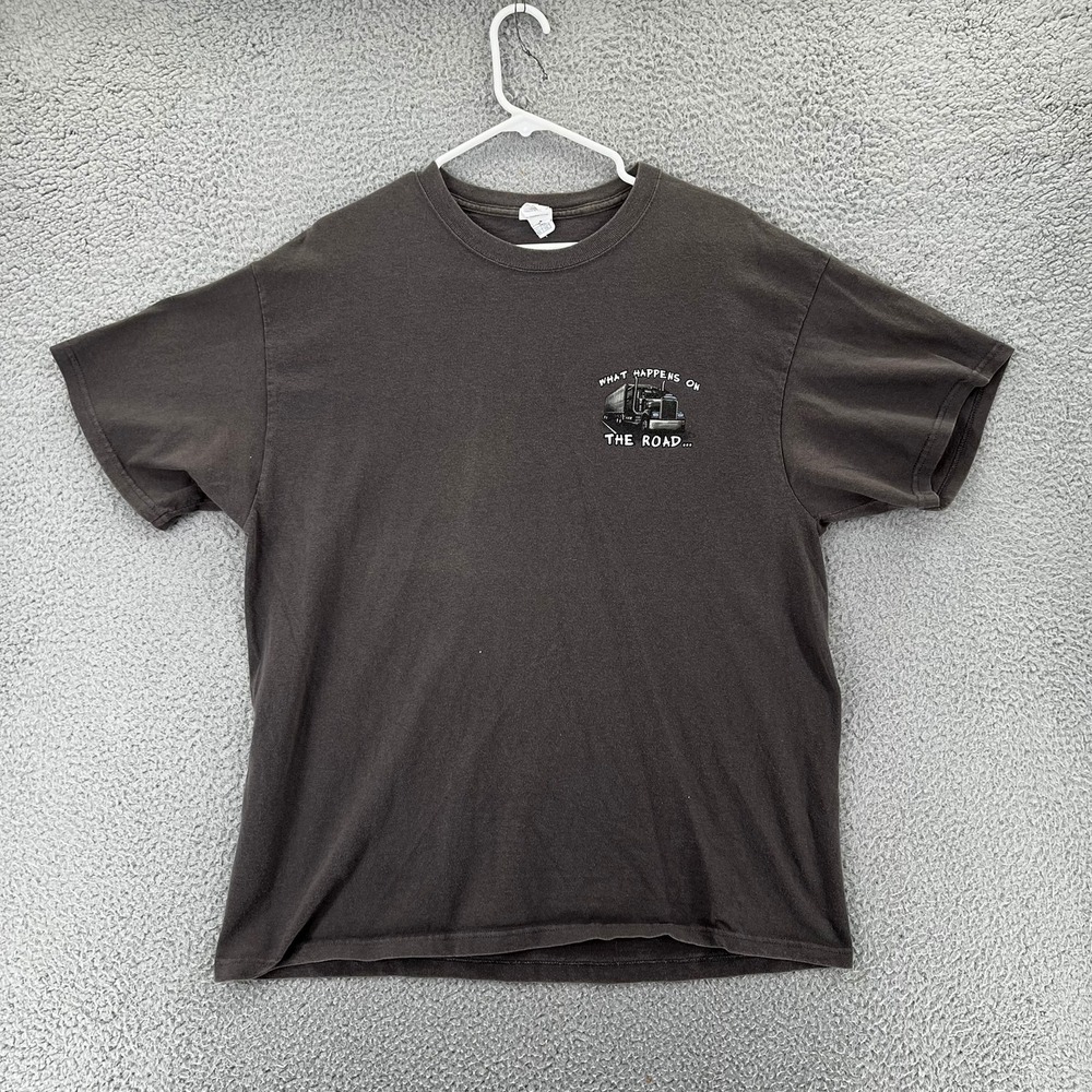 VTG Y2k Delta Magnum Weight Trucker Shirt Men XL Black What Happens On The Road